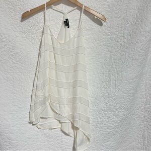 TROUVE Ivory Boho Tiered Fringe Flowy Tank Top, Size X-Small - #242